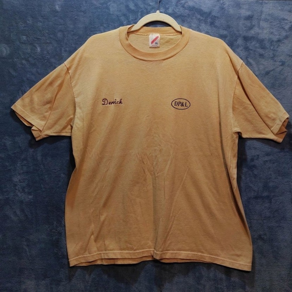Vintage Jerzees DP&L Work Shirt XL Tan Single Stitch USA Made Derrick Embroider